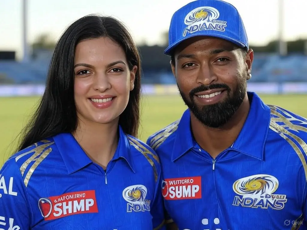 Natasa stenkovic with his husband Hardik Pandya in MI dress